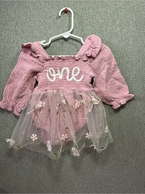Pink "One" Tulle Baby Girl Dress - Party Casual